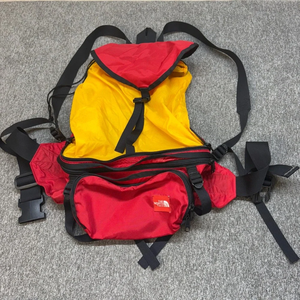 Vintage The North Face‎ Convertible Fanny Pack Backpack Red Yellow Nylon Korea